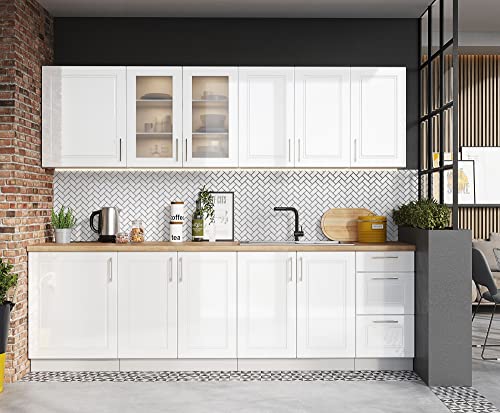 PEGANE Cuisine complète NELA 8 éléments Couleur Blanc Brillant - Longueur 260 cm