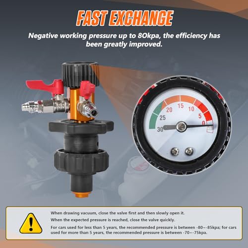 Coolant Vacuum Refill Kit 5 Adapters Coolant Pressure Tester Kit with Pressure Gauge ,Eliminate Trapped Air, Test Radiator & Heating Core Lines for Leaks BELEY