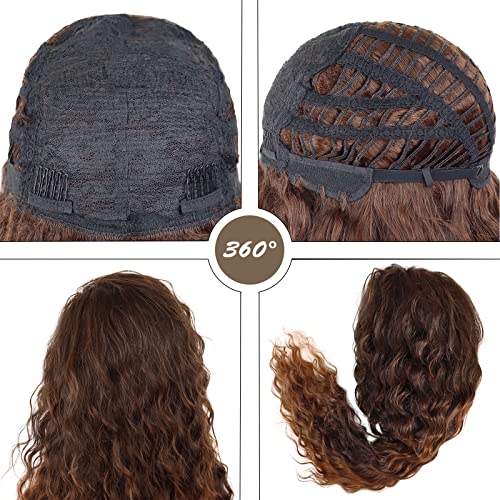 Image of GNIMEGIL Natural Brown Wigs Long Curly Wavy Wig for Women Loose Wave Layered Hair Heat Resistant Synthetic Wig Halloween Wigs for Daily Carnival Party
