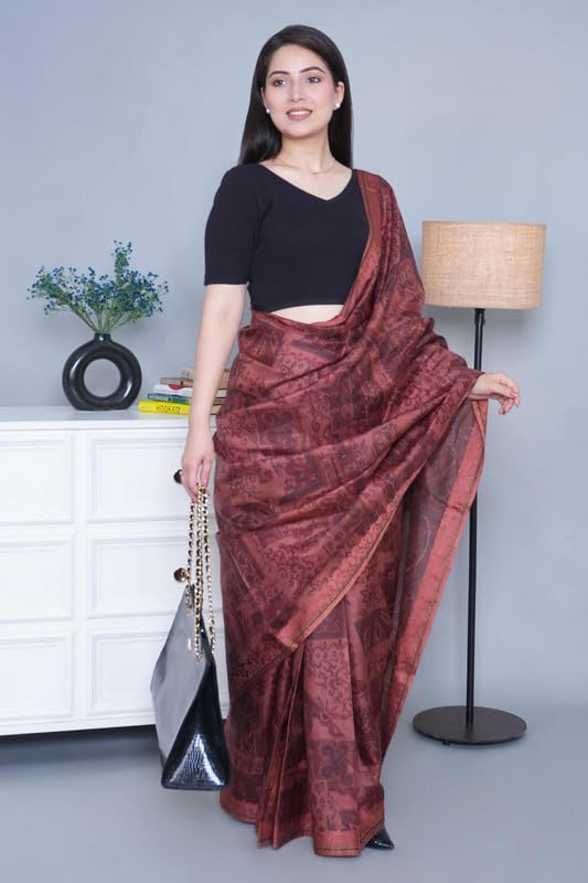 Image of Mlada V-Neck Stretchable Saree Blouse Top for Women | Slim Fit Short Sleeves Solid Cotton Blouses | Readymade Saree Blouses for Women Festive & Ethnic | Blouse Crop Top