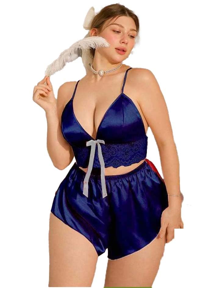 Satin Nightsuit for Women, brallette Top and Shorts Set-image-7
