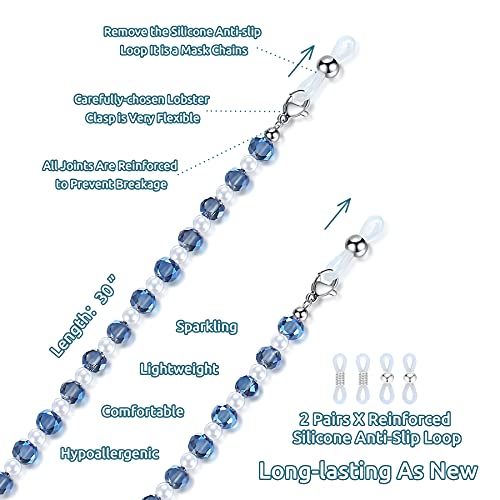 Revemcn Crystal Beads Eyeglass Chain Face Mask Holder Chain Necklace Mask Lanyard Glasses Strap For Women Kids Stylish Sunglass Reading Glasses Chains Around Neck (Blue) #TOP4
