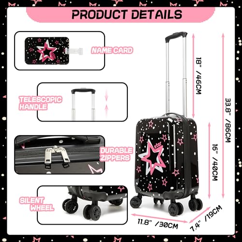 Image of Kids Luggage with Spinner Wheels Carry on Suitcases for Girls 2 Piece Luggage Sets 16 inch Toddler Suitcase for Kids Rolling Suitcase Airline Approved (Pink Star)