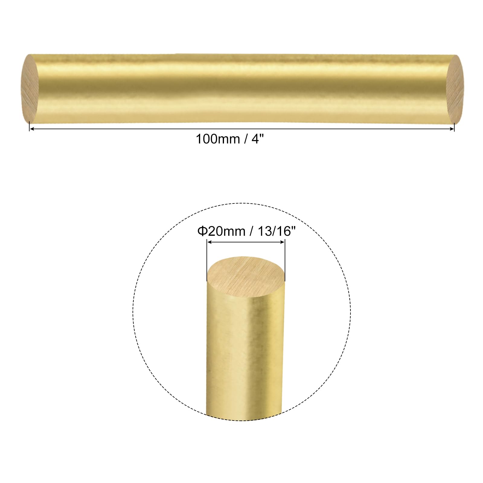 sourcing map 1 varilla de latón (20 mm) de 13/16 pulgadas x (100 mm) barra de torno redonda de latón macizo para mangos de cuchillos, pin de bricolaje, modelo de avión