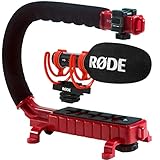 Stabilizing Camera Grip Handle (Red) + Rode VideoMic GO On-Camera Microphone for Canon Nikon Panasonic DSLR Mirrorless Camera