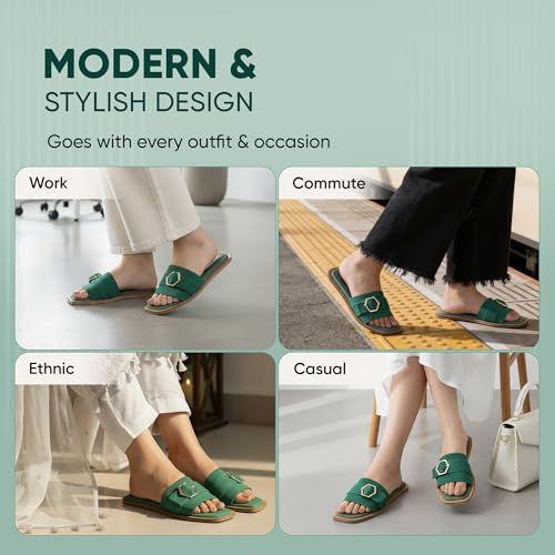 Image of Frido Women's Comfort Flat Sandals | Ethnic Style Slip-On | Super Soft Cushioned Sole, Padded Knit Upper, Breathable & Anti-Skid Zero-Drop | Available in Comfort Flat & Ethnic Kolhapuri style