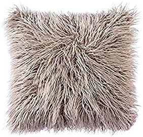 OJIA Deluxe Home Decorative Super Soft Plush Mongolian Faux Fur Throw Pillow Cover Cushion Case (20 x 20 Inch, Light Coffee)