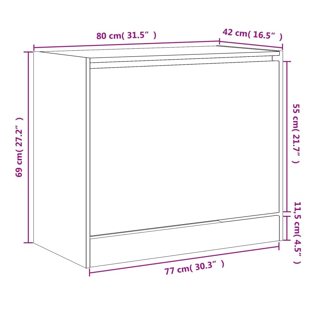 Armario para zapatos Sonoma Gris 80x42x69 cm Madera de ingeniería | 1 cajón plegable de 3 niveles, diseño compacto, tapa resistente para decoración, montaje en pared incluido