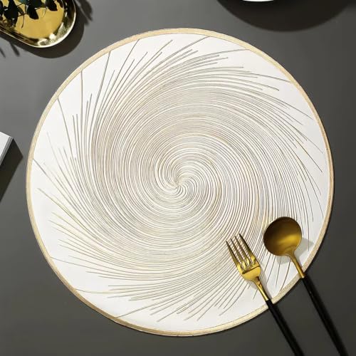 Image of Dakshya Industries PVC Waterproof Round Table Placemat & Table Runner Combo Set | 6 Round Table Mats (38 x 38 cm) + 1 Table Runner | Heat Resistant, Washable, Non Slip Dining Table Decor (Ivoris)