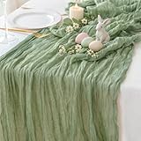 Sioloc Sage Green Cheesecloth Table Runner 120'' x 35'',Spring Easter Decor Soft Gauze Boho Wedding Table Decor for 10ft Table Birthday Party,Baby Shower, Bridal Shower, Home & Event Decor