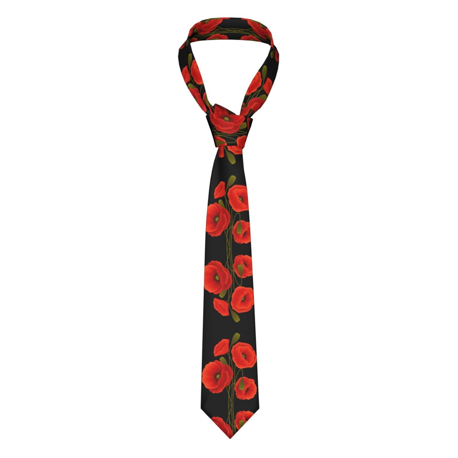 EWMAR Poppy Flowers Men's Classic Silk Tie, Men's Skinny Business Wedding Formal Fashion Tie