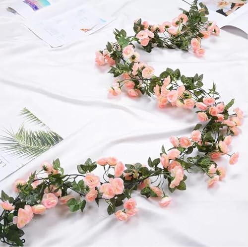 VRB Dec 1 Pcs Artificial Flower Vine Garlands Hanging Artificial Flowers for Decoration Small Peony Roses Garland (6 ft Long) Flowers Silk Peony Roses for Diwali/Ganpati/Christmas (Shaded Pink), 10 cm