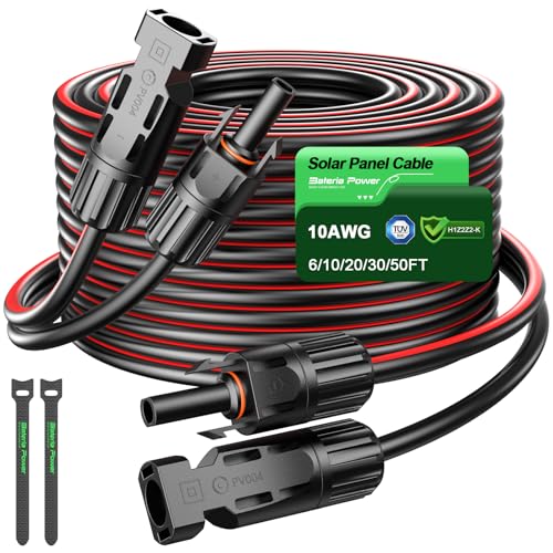 Bateria Power 30Ft 10AWG Solar Panel Extension Cable, 6mm² Twin PV Wire Conductor Parallel Solar Wire Adapter Kit with Waterproof Female & Male Solar Connectors for RV, Marine (Both Ends Ins