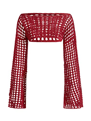 WDIRARA Women's Crochet Crop Tops Shrugs Y2k...