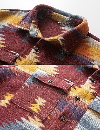 Image of FindThy Men's Brushed Flannel Shirts Ethnic Aztec Print Button Up Lapel Tribal Shirt Jacket Shacket