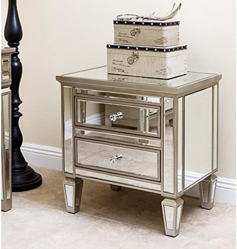 Modern Exquisite Mirrored Chest Is Made of Glass and Wood and Has 2 Drawers for Simple & Attractive Storage.