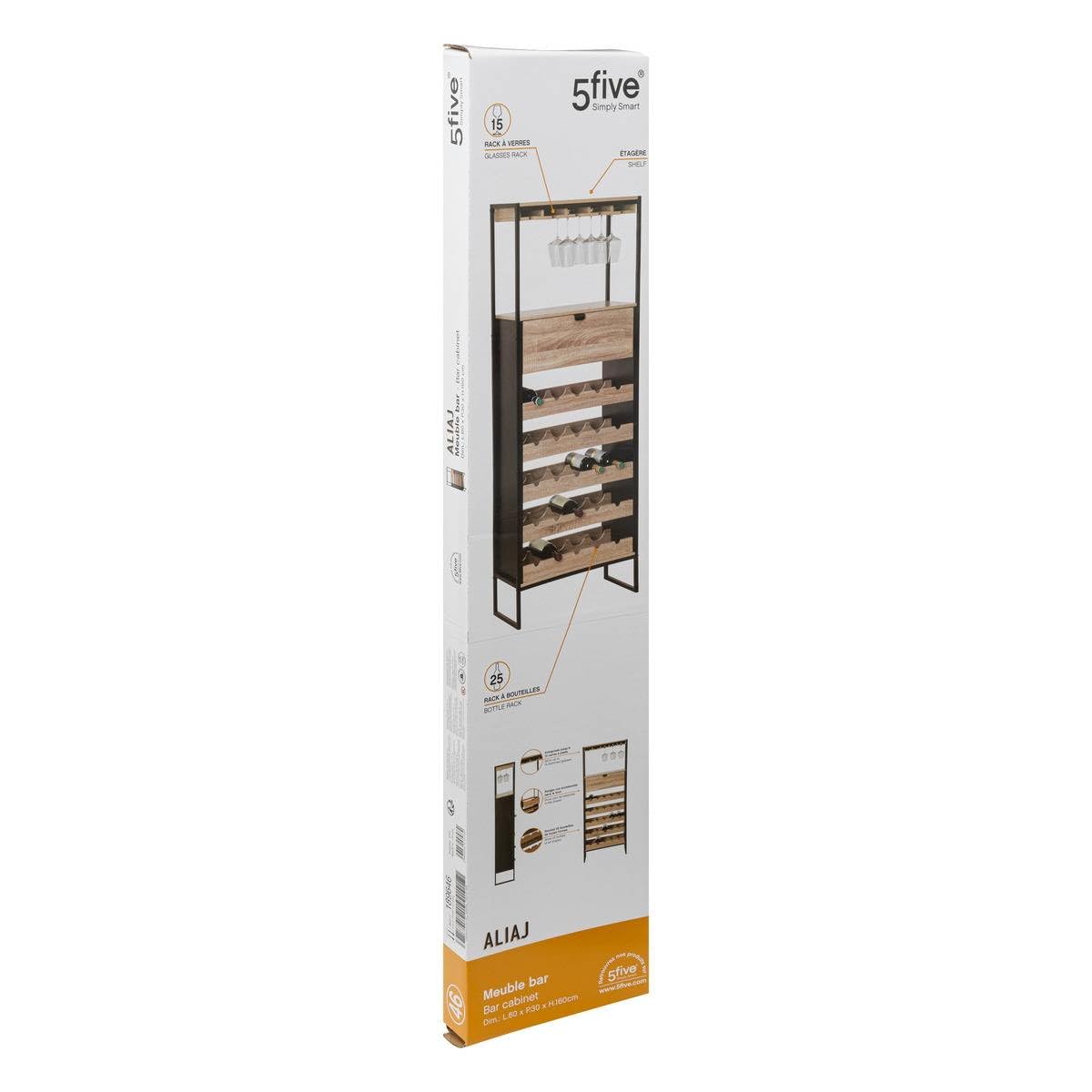 5five - Meuble Bar x25 bouteuilles aliaj Effet chêne Naturel