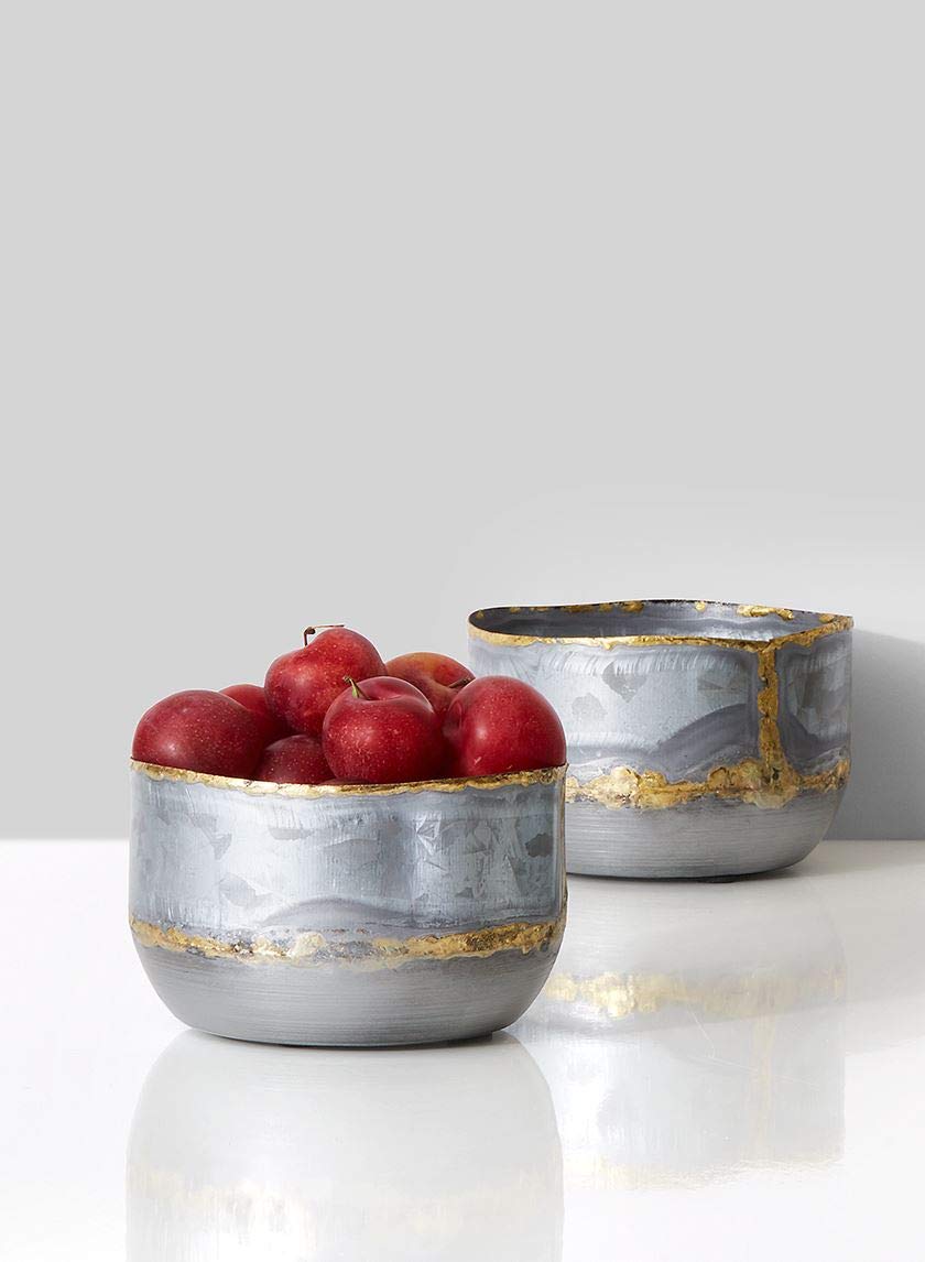 Serene Spaces Living Decorative Zinc Bowl with a Touch of Gold, Modern Accent Piece, Measures 3.25