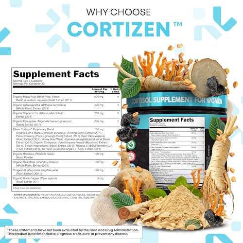 Clean Nutra Cortisol Supplements For Women | Maca Root Ashwagandha Cortisol Detox Manager Reducer + Slippery Elm Fenugreek Lions Mane Shilajit Rhodiola Sea Moss Tongkat Ali Cordyceps Ginseng Beet Root - Image 5