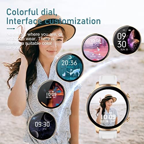 Nemheng Smart Watch for Women, Full Touch Fitness Tracker with Heart Rate Monitor, Sleep Monitor,Female Health Tracking Personalized Watch Face,Men Women Smartwatch for iOS Android
