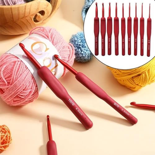 Image of Crochet Kit with Soft Grip Handles - Full Crochet Hook Set for Beginners & Yarn Lovers - Ergonomic Crochet Tools for DIY Craft & Gifting (RED Hook KIT NEW)
