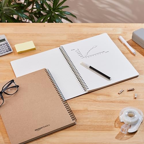 Image of amazon basics Dot Grid Notebook, 100 Pages, A4 Size (8.5x11 inches), Dotted Pattern 5MM, Kraft Cover, Pack of 2