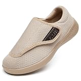 GURGER Zapatillas Diabéticos para Mujer Hombre Extra Anchas Ajustable Ortopédico Zapatos Respirable Ligero Comodos Antideslizante Pantuflas Beige Talla 37