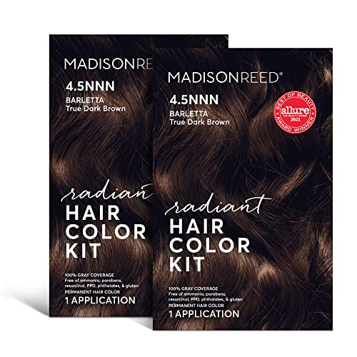 Madison Reed Radiant Hair Color Kit, Dark Brown For 100% Coverage Of Resistant Gray Hair, Ammonia-Free, 4.5Nnn Barletta Brown, Permanent Hair Dye, Pack Of 2 #TOP23