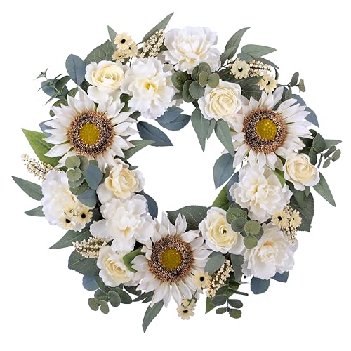 FLOROAD White Sunflower Wreath