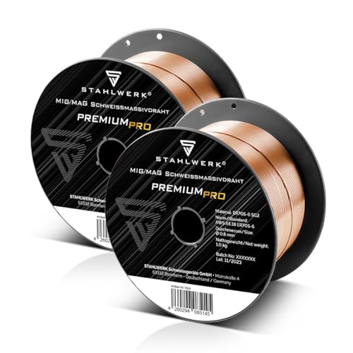 Fil à souder baguettes de soudage STAHLWERK MIG MAG Ø 0,8 mm acier SG2 ER70S-6 sur rouleau D100 de 1 kg avecbobine de fil de 16 mm usage universel jeu de 2