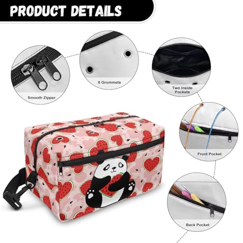 Image of Drnuikhe Cartoon Panda Print Yarn Bag Larger Crochet Bag Travel Yarn Bag with Shoulder Strap, Lightweight Craft Organizers and Storage Fit Knitting Crochet Supplies