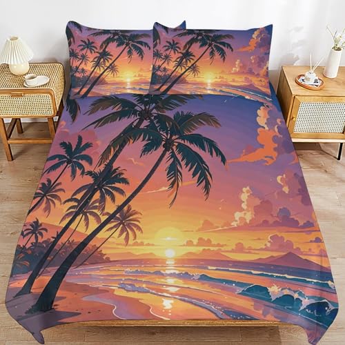 Housse de couette plage tropicale 200x230 cm avec 2 taies d'oreiller