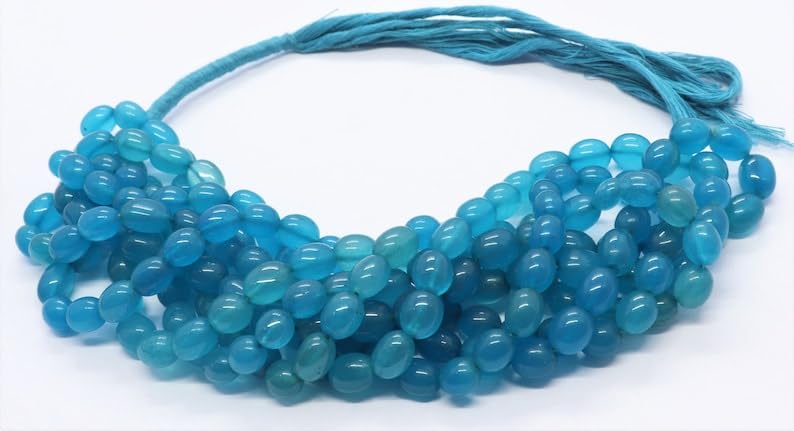 Quartz bleu naturel en perles ovales pour la création de colliers et bracelets artisanaux