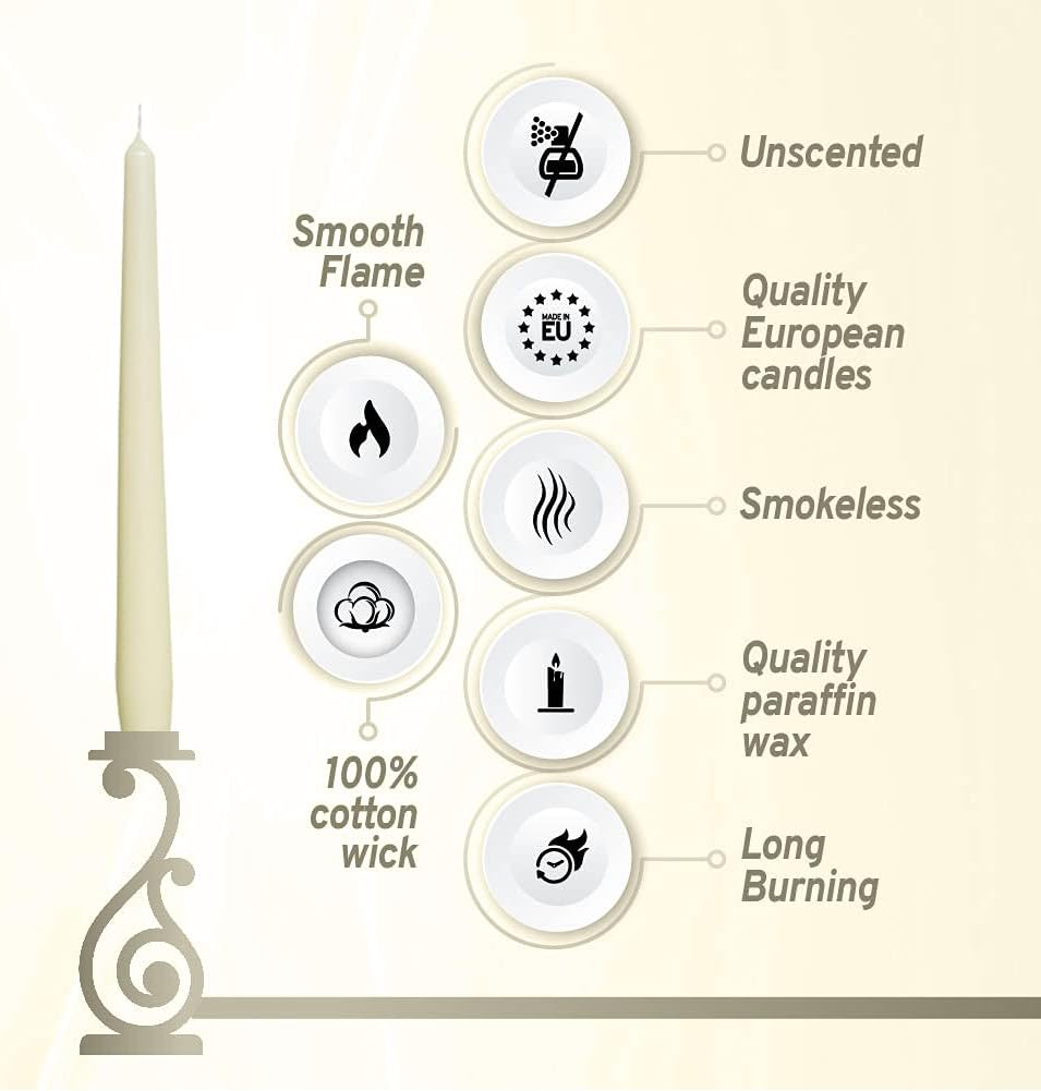 BOLSIUS 10 Count Unscented 10 Inch Ivory Household Taper Candles - 7.5 Hour Burning Time - Premium European Quality - Smokeless Dripless Taper Candlesticks - Great For Home Décor, Dinners, And Parties : Home & Kitchen
