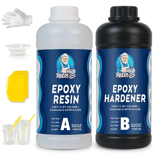 UncleResin 64oz Epoxy Resin Kit – 1:1 Ratio, Self-Leveling, Crystal