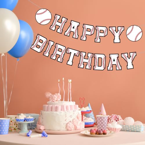 Image of Supervitae Happy Birthday Banner Baseball, Baseball Birthday Banner, Baseballs Party Hanging Decorations Sport Theme Party Supplies for Baseballs Player Gift Sport Parties Favors Decoration