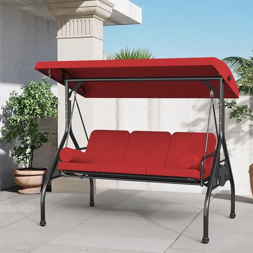 Crownland Adjustable Tilt 3-Seat Outdoor Swing with Cup Holder and Pillow