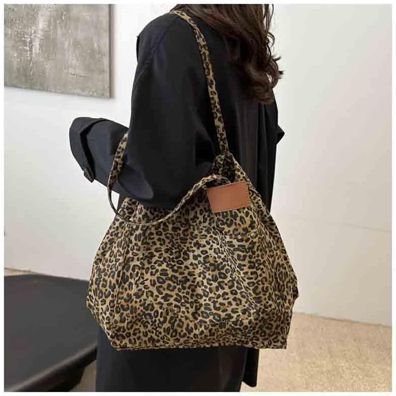 Leopard print canvas tote bag for women, casual large capacity tote bag, simple single shoulder crossbody bag - Image 3