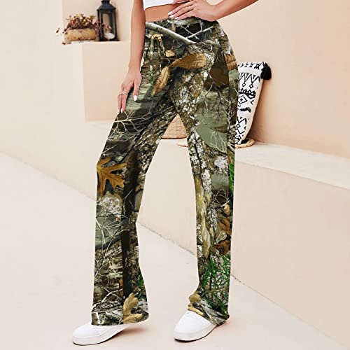 Bagea-Ka Autumn Hunting Tree Camo Pattern Women Yoga Pants Straight Wide Leg Pants Drawstring Casual Loose Sweatpants3