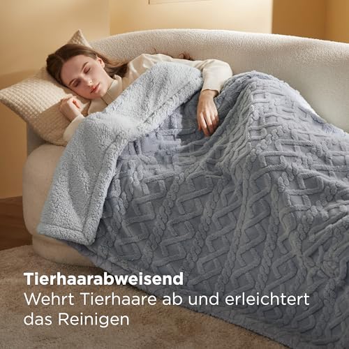 BEDSURE Kuscheldecke Decke Sofa Strickdecke - Wohndecken kuscheldecken 150x200, Sofadecke Doppelgesicht Extra Weich, Flauschig Wohnzimmer, Wolldecke Grau, Couchdecke Sofa überwurfdecke
