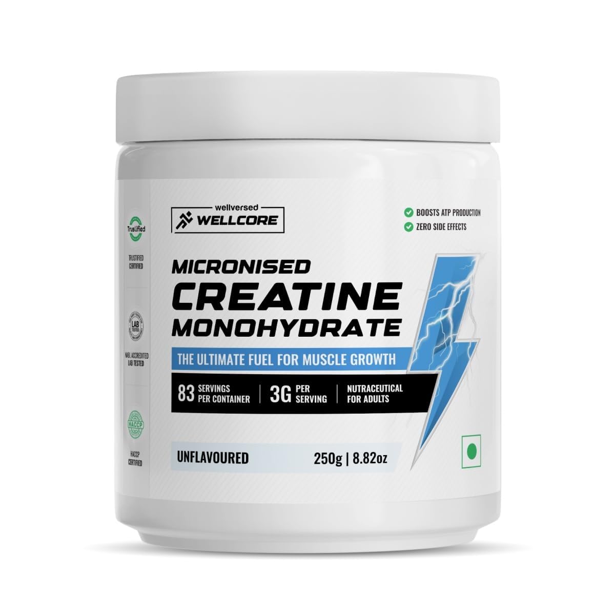 Wellcore - Pure Micronised Creatine Monohydrate Powder | Unflavoured (250G, 83 Servings) | Rapid Absorption | Enhanced Muscle Strength & Power | Fast Recovery | Increased Muscle Mass - Image 1