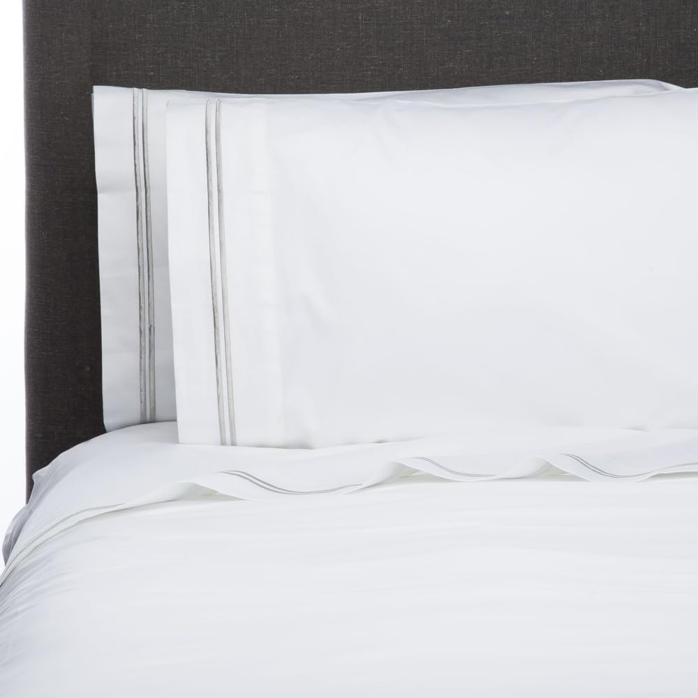 TRP 4 Piece 600 Thread Count Casual Cotton Bed Sheets Queen Size Pretty Dark Grey Intricated Stripe Embroidered