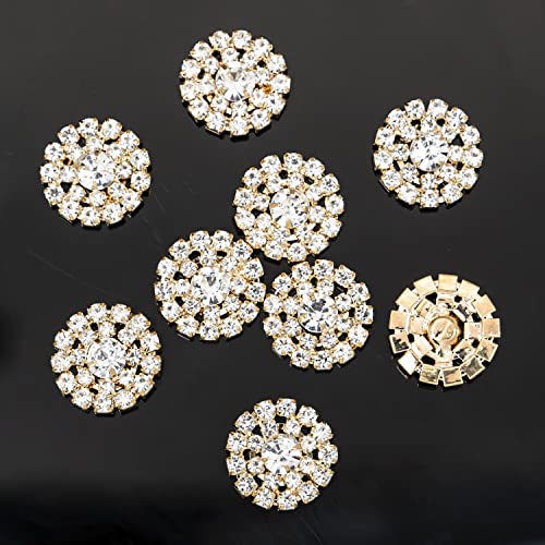 Builcker 30Pcs Plated Round Flower Bead Rhinestone Embellishment Button For Handmade Diy Clothing Shoes Hat Decoration (Rhinestone Gold) #TOP2