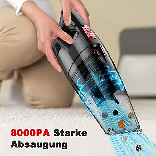 MIC Handstaubsauger 8000PA, Akku Handstaubsauger, Autostaubsauger mit LED-Licht, Wandhalterung, bis zu 30 Min, Nass… - Image 3