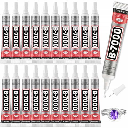 Image of B7000 Glue Clear with Precision Tip for Rhinestones, 20 Pcs 15 mL /0.5 fl oz | Strong Adhesive Jewelry Bead Gem Glue, Quick Dry Bedazzling Glue for Jewelry Making Repair Fabric Clothes Shoes DIY Crafts