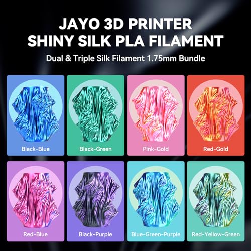 Image of JAYO Silk Dual & Tri-Color PLA Filament 1.75mm Bundle, Multi-Color Shiny 3D Printer Filament Set, Smooth Glossy Finish, Easy to Print, No Clog, 250g Spool, 8 Rolls, 2kg in Total