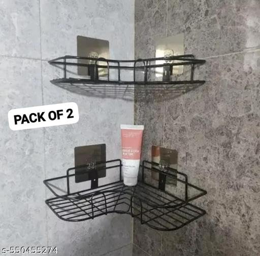 (Pack of 2) Multipurpose Self-Adhesive Kitchen Bathroom Corner Rack and Stands Mounted with Strong Magic Sticker Durable Hook Home Essentials/LCORNER/Bathroom Corner 2PIS 2