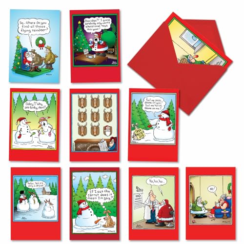NobleWorks - 10 Assorted Funny Cards for Christmas - Cartoon Humor, Boxed Happy Holiday Notecards with Envelopes - Holly Jolly Rice Cakes A5557XSG-B1x10