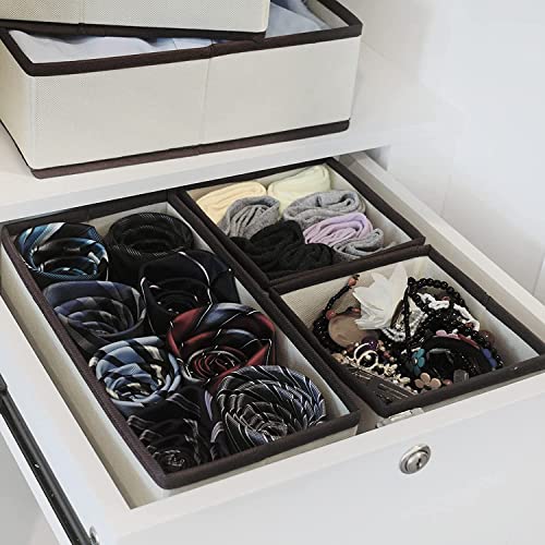 Image of House of Quirk Non-Woven Foldable Cloth Storage Box Closet Dresser Drawer Organizer Cube Basket Bins Containers Divider with Drawers for Clothing for Underwear,Bras,Socks,Ties,Scarve,Set of 6 (Beige)