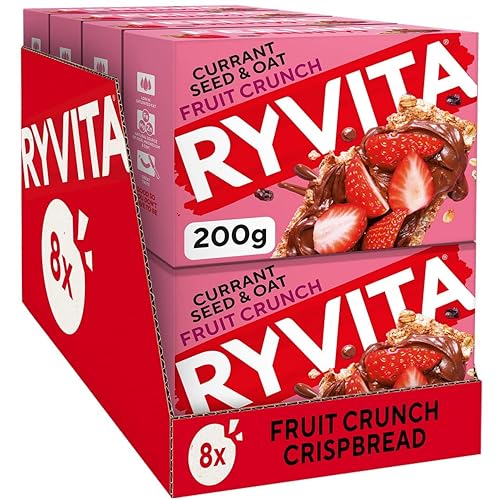 Ryvita Fruit Crunch - Currants Seeds and Oats Crispbread | Healthy Snack | High in Fibre | 8 PACKS of 200 g
